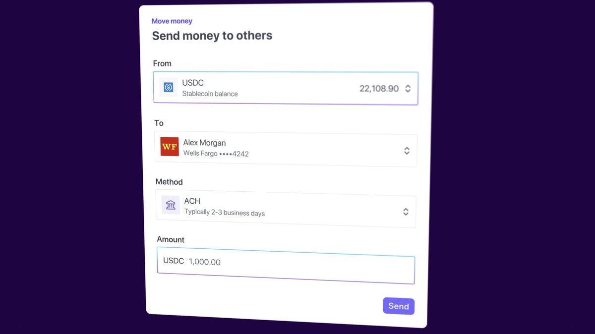 Introducing Stablecoin Financial Accounts. Hold a stablecoin balance. Send and receive funds with fiat and crypto rails. Accessible from 101 countries: