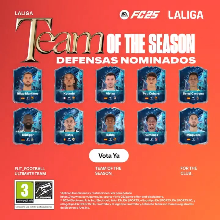 👀 ¿Cuál ha sido tu defensa ideal esta temporada en #LALIGAEASPORTS? 👀 ➡️ ¡Descubre a los nominados y vota por tus favoritos para el Team of the Season! #TOTS | #FC25 | EA SPORTS FC ESPAÑA
