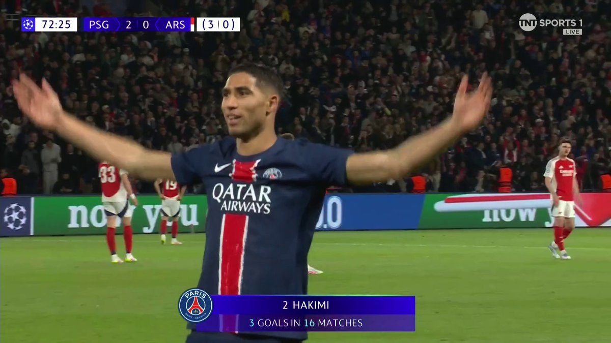 HAKIMI GETS ANOTHER FOR PSG! He fires it past David Raya into the bottom corner to surely seal victory for PSG 🔥 📺 TNT Sports & discovery+ UK