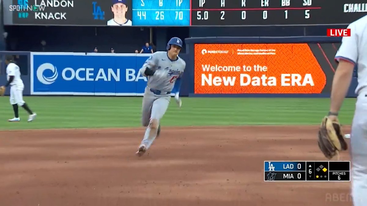 [速報] #大谷翔平 5試合連続安打!! ／ 6回表 第3打席 スライダーを振り抜き 右中間を破るスリーベースヒット!! ＼ 🇺🇸#MLB 2025 🆚#ドジャース × #マーリンズ 📺#アベマ で生中継 #平日は毎日アベマでMLB #どこでもアベマでMLB #SPOTVNOW