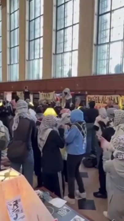 DESTRUCTIVE DEFIANCE: Over 100 masked anti-Israel agitators have taken over the Butler Library at Columbia University University in New York City, after storming into the building and pushing past campus security as students prepare for finals.