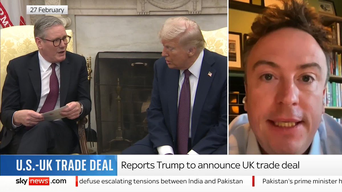 Donald Trump is set to announce that America will agree a trade deal with the UK, Sky News understands. Sam Coates Sky says he has been told this information by a government source, but there is 'no official confirmation'. 📺 Sky 501 and YouTube