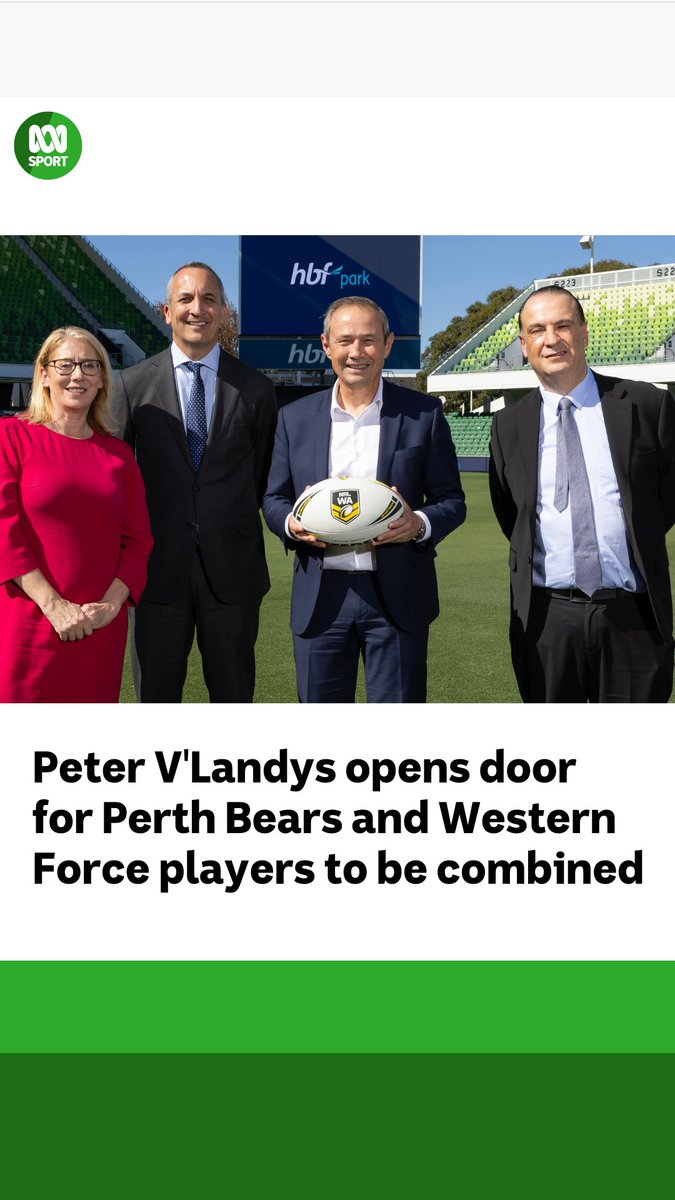 Two codes, one team? 🤔 ARLC Chairman Peter V'Landys says the Perth Bears and Western Force could have an "opportunity" to have combined players across rugby union and rugby league. 🏉 More: Hear every NRL game on ABC listen: #NRL