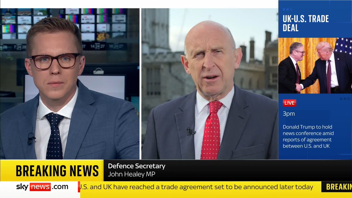 'Have we achieved a trade deal with the United States?' - Sky's Gareth Barlow 'Any live discussions or timelines really aren't for me this morning' - Defence Secretary John Healey 📺 Sky 501, Virgin 602, Freeview 233 and YouTube