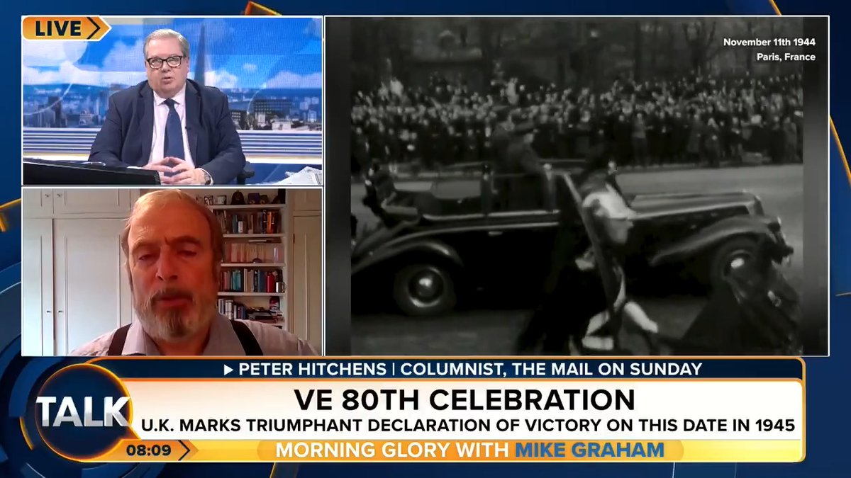 Peter Hitchens says “we are much less British” now than on VE Day 80 years ago. “I urge people to think a lot more about whether we really did win this war and what we can do about restoring and retaining that which is still British about us.” Mike Graham 🇬🇧 | Peter Hitchens