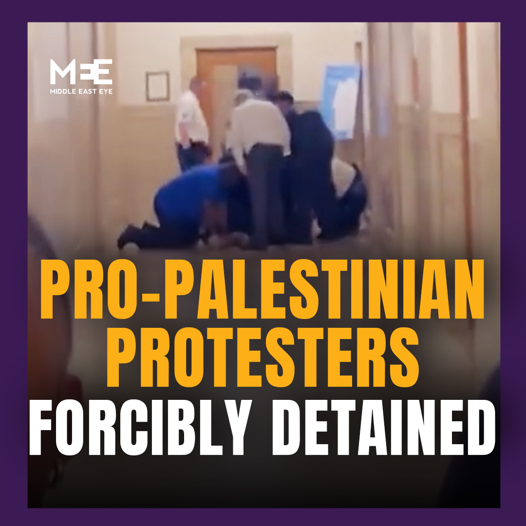 “He's literally yelling for help.” Public safety officers at Columbia University forcibly detained pro-Palestinian protesters on Wednesday. A protester being detained by a group of officers was heard calling for help
