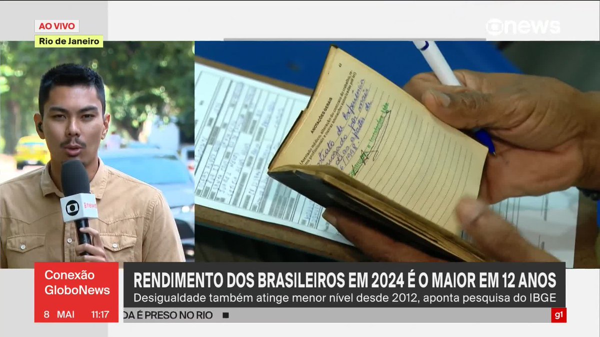 Rendimento dos brasileiros em 2024 é o maior em 12 anos. Desigualdade também atinge menor nível desde 2021, aponta pesquisa do IBGE. Leo Hamawaki traz as informações ➡ Assista ao #ConexãoGloboNews: #GloboNews