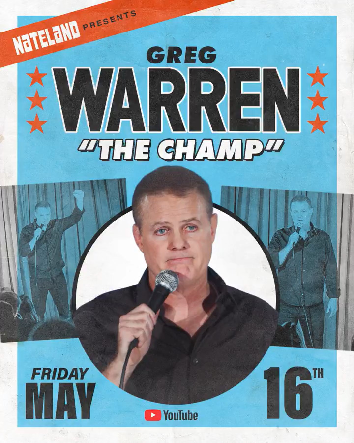 Hot off his last special 'The Salesman', we're excited to announce that @gregwarren will premiere 'The Champ' on the @Nateland_ent YouTube Channel Friday, May 16th at 9am CST
