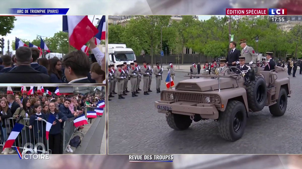 🔴 Commémorations du 8-Mai 1945 ▶️ Emmanuel Macron, chef des Armées, rejoint l'Arc de Triomphe en passant en revue les troupes