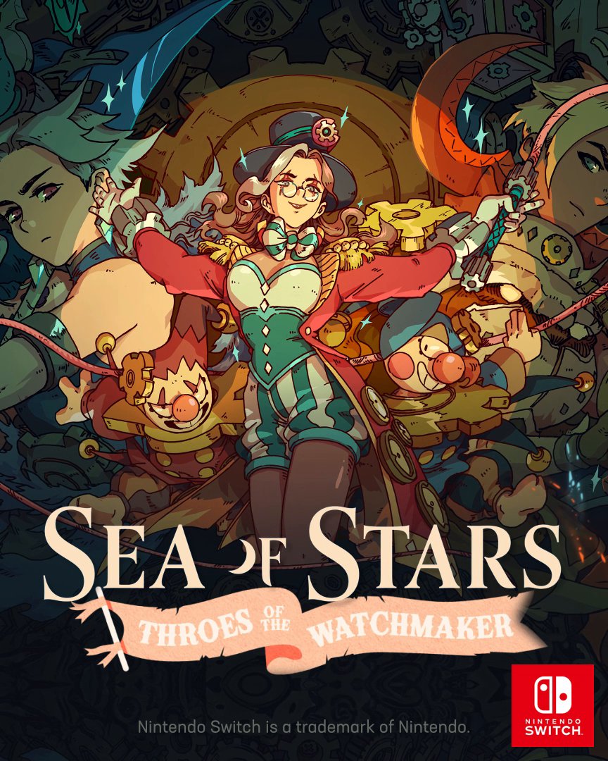 To survive a miniature clockwork world, Valere and Zale will have to play by the unfamiliar rules enforced by the mischievous Puppeteer. Find out how they fare when the free DLC, Sea of Stars: Throes of the Watchmaker, from @SabotageQC launches on May 20th on #NintendoSwitch!