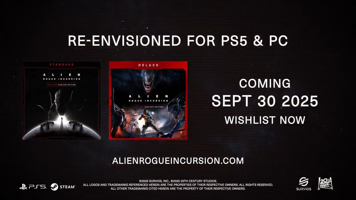 FEAR HAS EVOLVED. #AlienRogueIncursion Evolved Edition has been re-envisioned for PS5 &amp; PC in full HD at 60fps. The Evolved Edition launches on PS5 &amp; Steam September 30th, 2025.