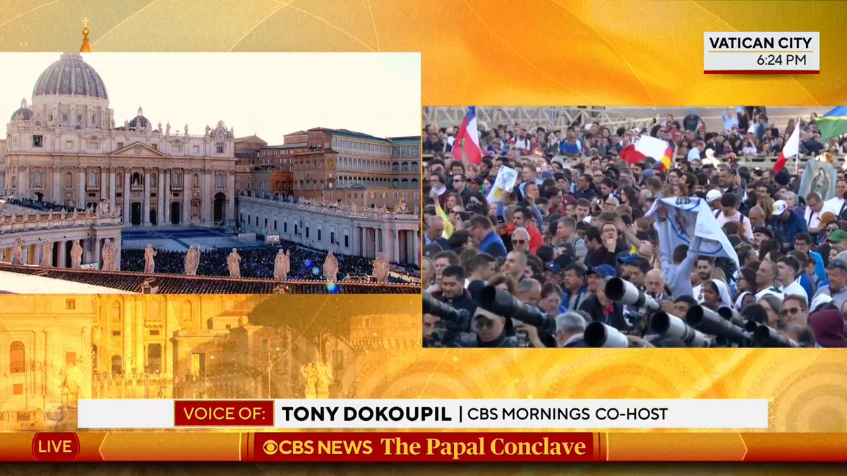 “Nowhere else on Earth, at no other time, can you stand someplace where everybody around you is one. There is a universality. There is no us and them”: People from all walks of life, from all over the world, are in St. Peter’s Square, celebrating as white smoke blows through the Vatican’s chimney. Tony Dokoupil reports from the crowd.