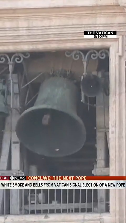 BREAKING: Bells tolled at St. Peter's Basilica as white smoke appeared from the Sistine Chapel, signaling a new pope has been elected. David Muir reports from the Vatican. Watch ABC News for live coverage.