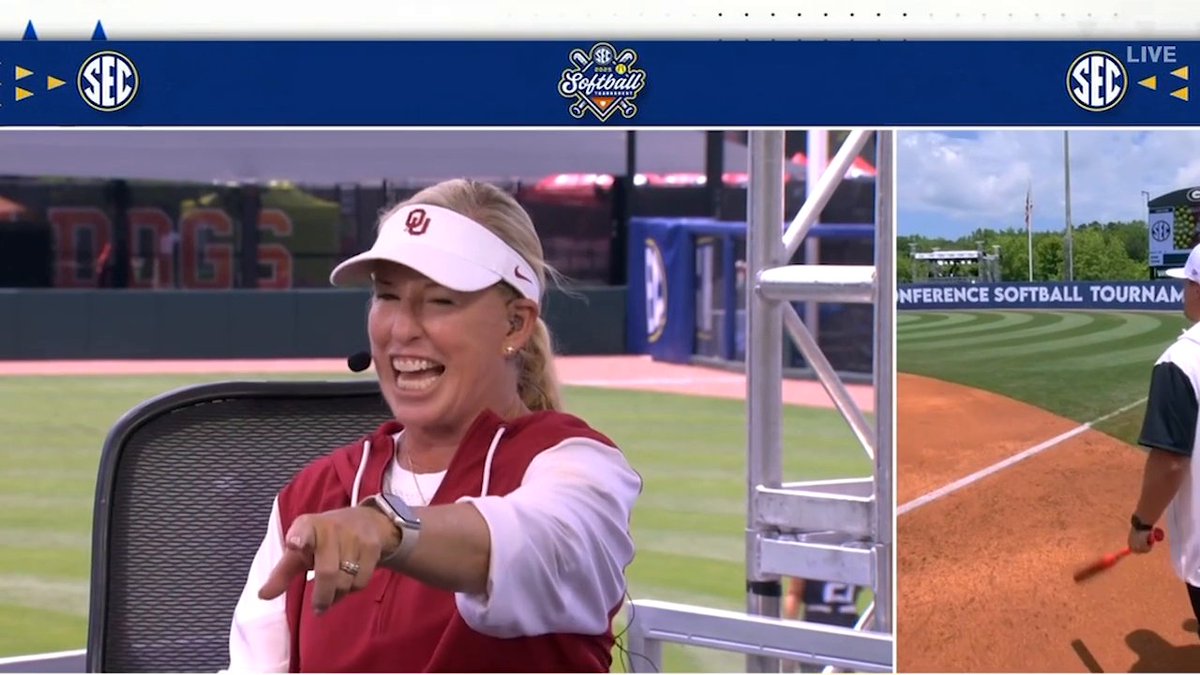 "What did you have for breakfast this morning young man?" Patty Gasso got to interview her son DJ Gasso after Oklahoma Softball's 4-1 win over LSU 😂
