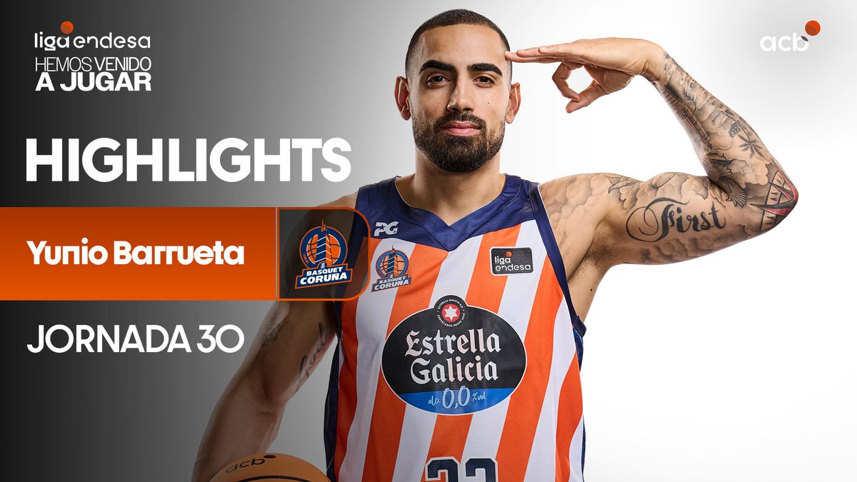 YUNIO. 𝐃𝐈𝐍𝐀𝐌𝐈𝐓𝐀. BARRUETA 🧨 💥 El exterior fue la referencia ofensiva de Leyma Leyma Basquet Coruña 🍊 con 2⃣0⃣ puntos, 5⃣ triples y canastas decisivas para conseguir la victoria ante el Barça Basket. 🔥 Yunio Barrueta #LigaEndesa | #ConectaConTuPasion