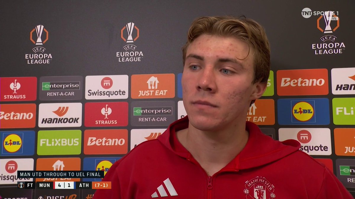 "That's why we're in this competition" Rasmus Højlund knows the Europa League trophy is there for the taking after Man United confirmed their place in the final 👊 🎙Becky Ives | 📺 TNT Sports & discovery+ UK