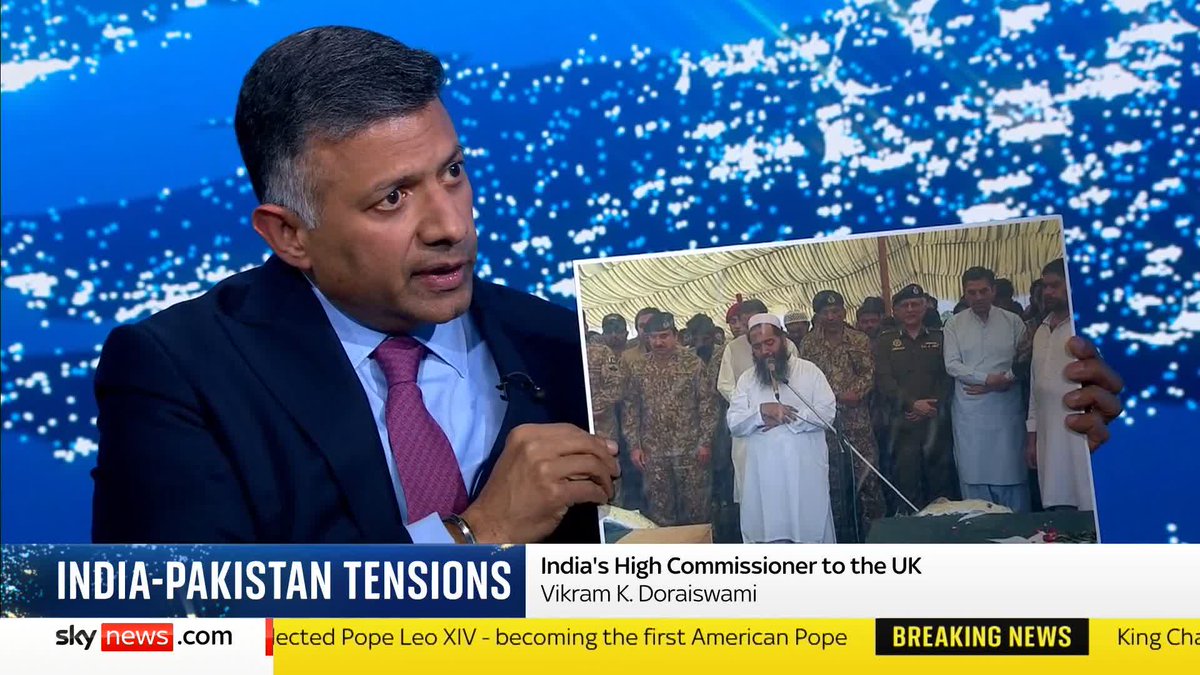 India's High Commissioner to the UK shows Yalda Hakim a photo which he claims shows Pakistani military standing behind "a sanctioned terrorist under the American sanctions regime" called Hafiz Abdul Rauf. Sky News cannot verify the photo. 📺 Sky 501 & YouTube