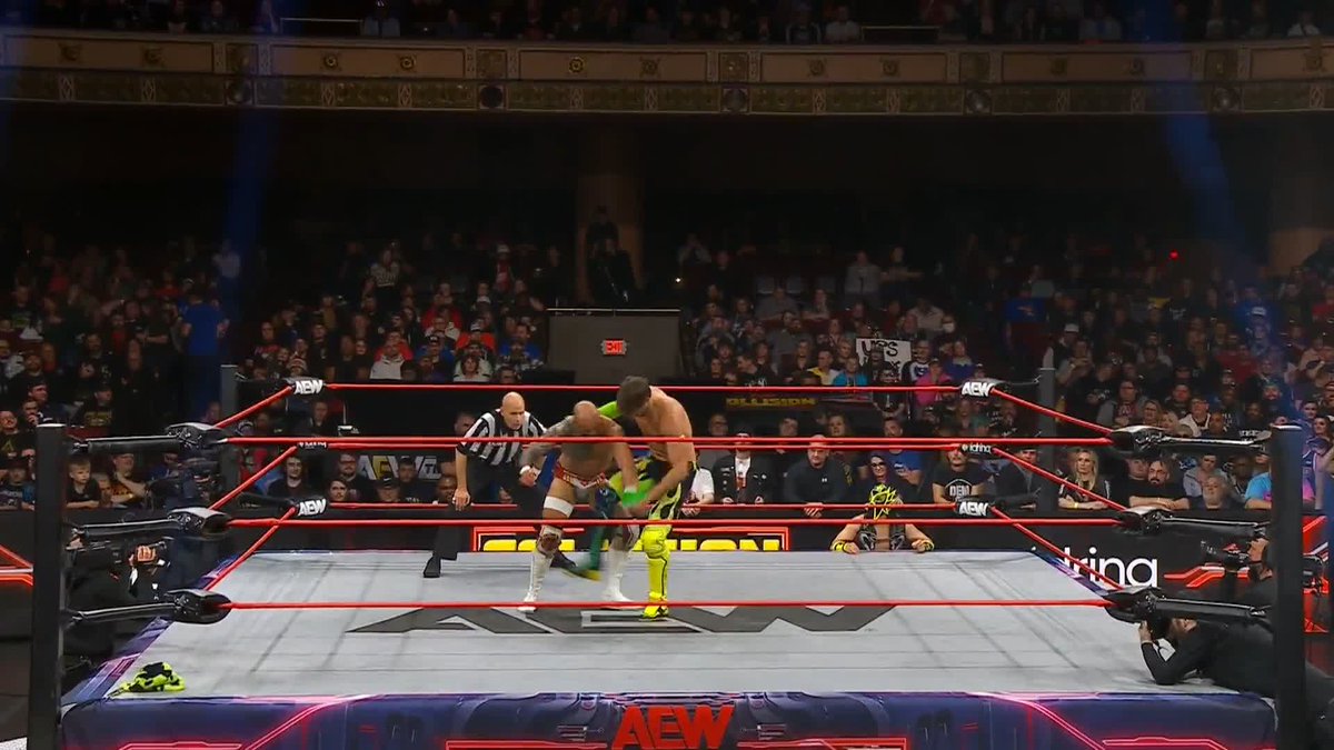 Angelico lets Ricochet's bald head have it! Watch #AEWCollision LIVE on TBS & MAX Ricochet | ANGELICO
