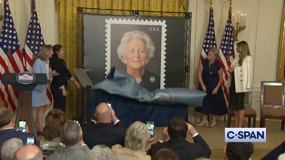 A new stamp featuring former first lady Barbara Bush is unveiled at the White House. Full video here: