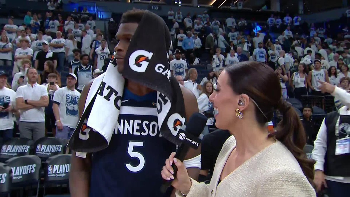 Ant's "feelin' great" after Minnesota's Game 2 win as he caught up with Lauren Jbara postgame 🤝