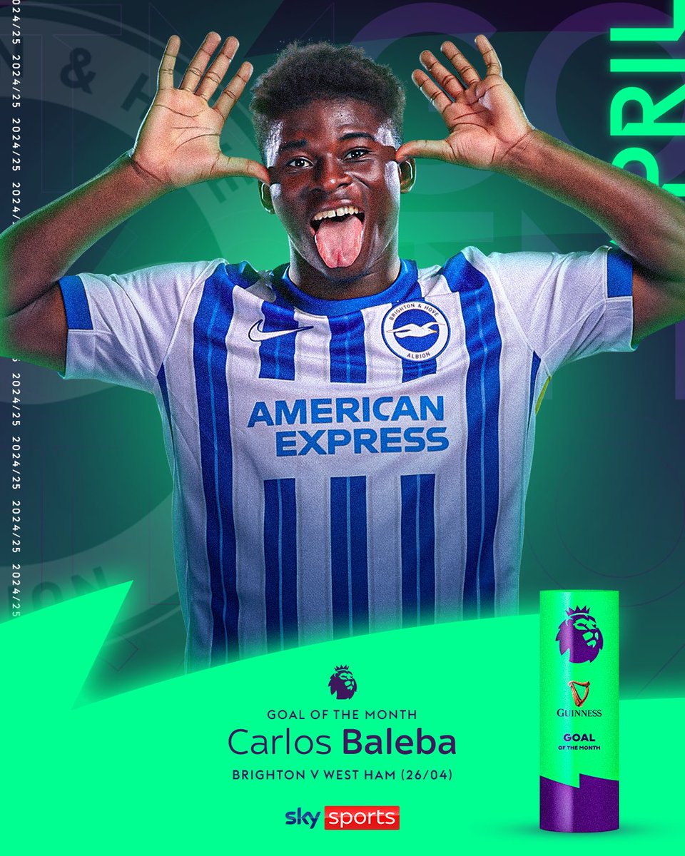 Carlos Baleba wins Guinness Goal of the Month for April with this BEAUTY against West Ham 🤩