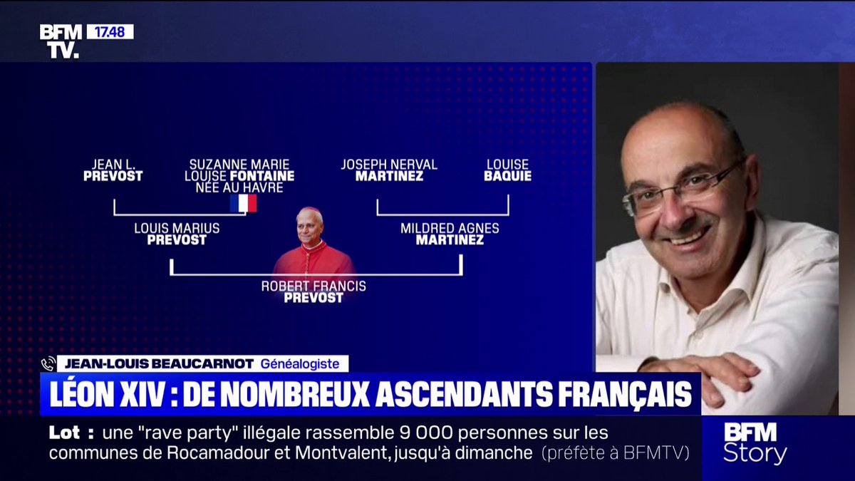 🇻🇦🇫🇷 Les origines françaises du nouveau pape Léon XIV : un spécialiste affirme qu’il partagerait même des ancêtres communs avec Catherine Deneuve.