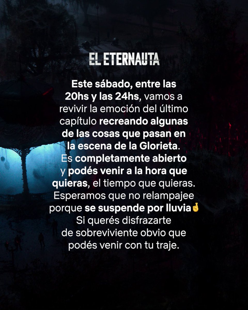 EL ETERNAUTAAAA. Ahora que tengo su atención, este sábado 10 de mayo los esperamos desde las 20 hasta las 00 hs. para vivir una experiencia de otro mundo en la Glorieta de Barrancas de Belgrano 👀 Lean bien la descripción del video con toda la data para saber con qué se van a encontrar.