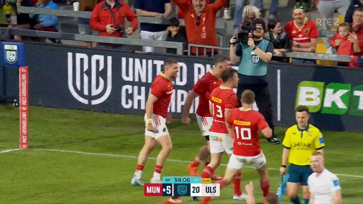 Lord above, what a moment. Peter O’Mahony in his final appearance at Thomond Park, with his final touch of a ball at the ground, rolls back the years for Munster with a stunning try finish. Downward pressure looked okay I think…