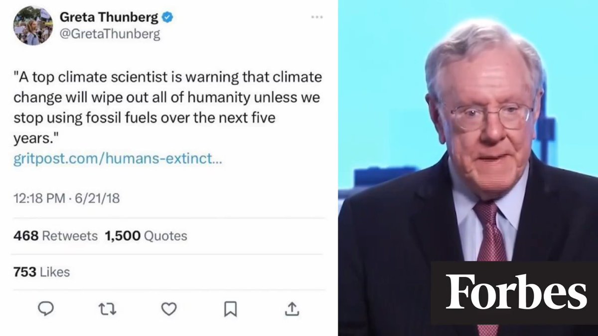 Here's Steve Forbes stating, Climate Alarmists like Trudeau & Carney have been repeatedly wrong. Al Gore predicted polar icecaps would dissapear between 2014-2017. Greta Thunberg, 2018 said the earth would be wiped out in 2023 before deleting her tweet. It's all a SCAM! 🤣