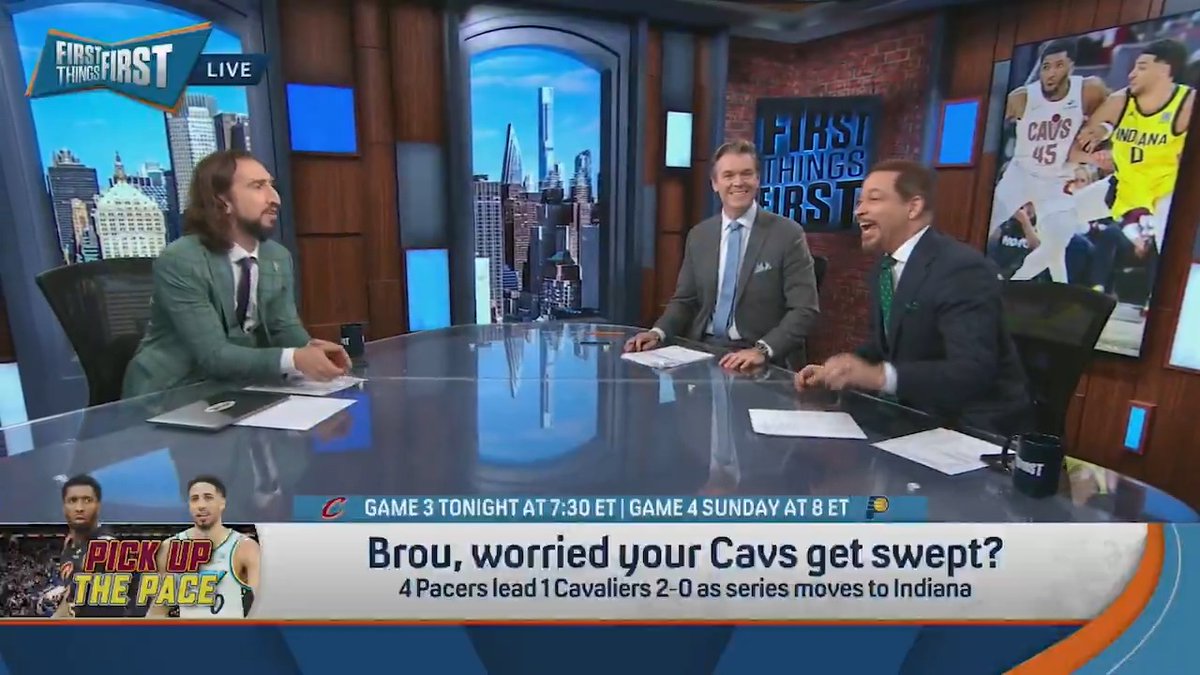 Is Chris Broussard worried about his Cavs getting swept? "Cleveland, I haven't abandoned you, but no, I am not concerned. You know why? Because I'm not only from Cleveland. You know where else I'm from? Indianapolis, baby!" Brou can't lose this weekend 😭😭😭