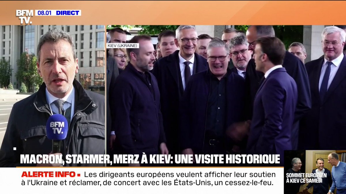 "Une visite historique": Emmanuel Macron, Keir Starmer et Friedrich Merz en visite à Kiev
