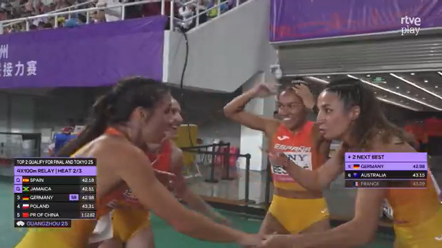 ¡¡IN-CRE-Í-BLE!! Récord 🇪🇸 (42.18) y billete directo para Tokio Esperança Cladera, Jael Bestué, Paula Sevilla y Maribel Pérez han volado en el relevo 4x100 femenino Síguelo en DIRECTO en RTVE Play: