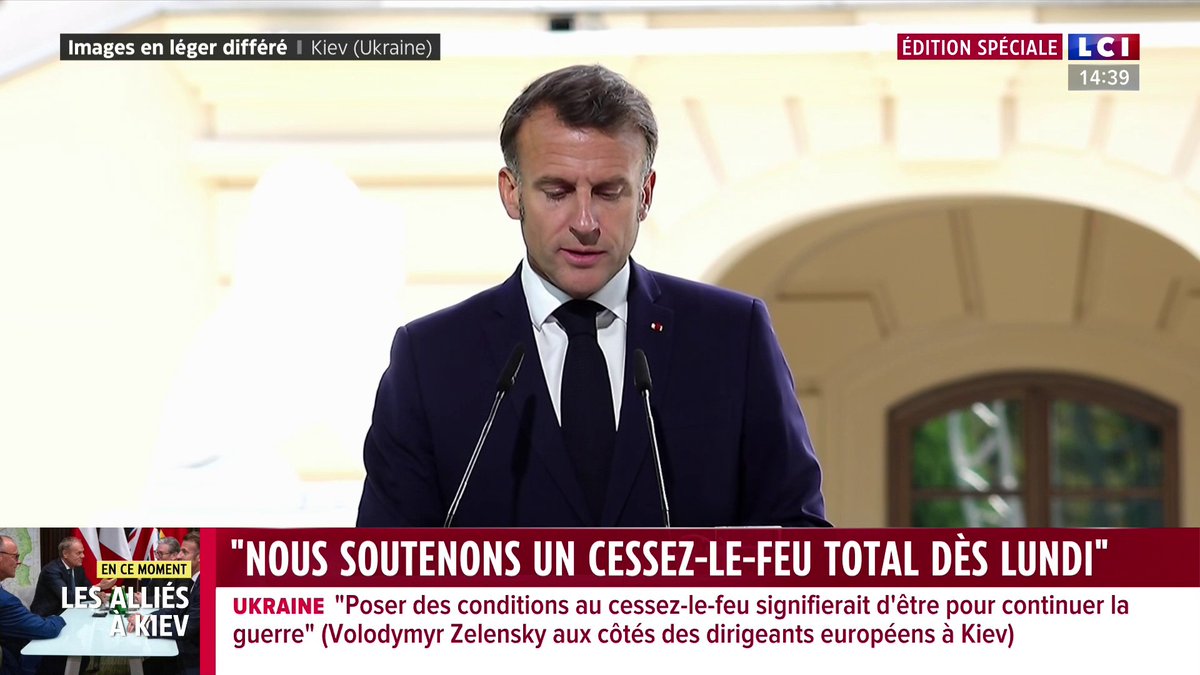 🔴 Si Moscou n'accepte pas le cessez-le-feu, des sanctions "massives" seront "préparées entre européens et américains", explique Emmanuel Macron