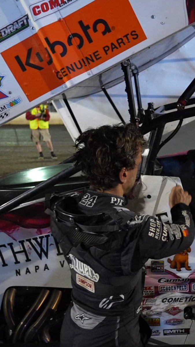 We drove a few hours after the races last night. Went to bed just after 3am. Up at 7am and driving the rest of the way to the High Limit Racing races tonight. Winning is why we are in this sport but last night's win is hard to celebrate. That’s why I didn’t get up on the wing. I like to be raced hard but fair and I hate for anyone to go home with torn up equipment. Sprint Car racing is very humbling. Tonight is a new night. Thank you to all of my supporters who continue to ride this wave with me.