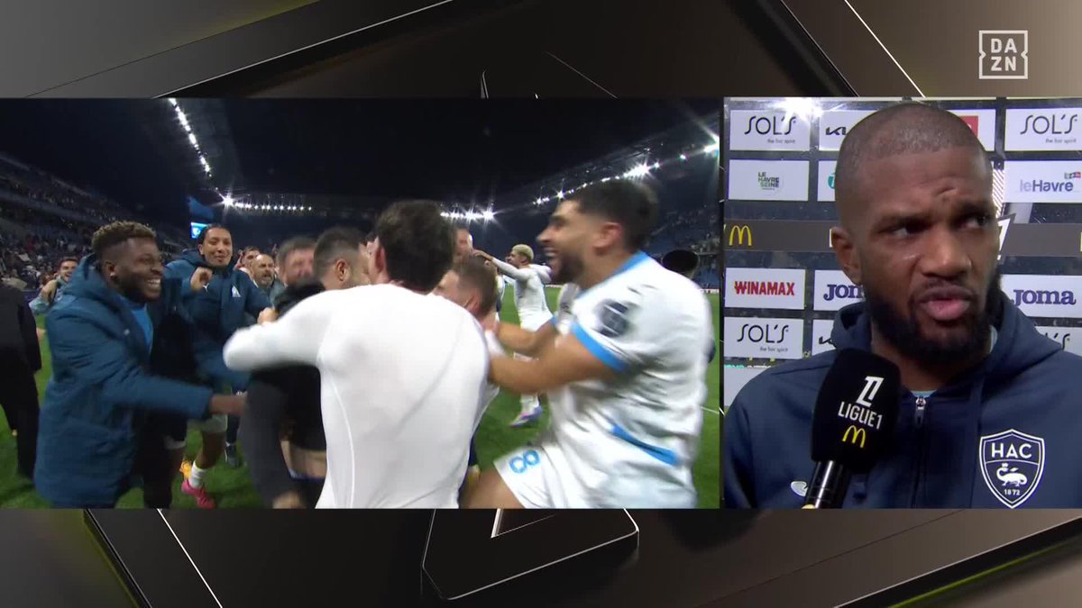 « 𝗥𝗢𝗠𝗔, 𝗥𝗢𝗠𝗔, 𝗥𝗢𝗠𝗔 » 🇮🇹🤣 𝗢𝗕𝗝𝗘𝗖𝗧𝗜𝗙 𝗔𝗧𝗧𝗘𝗜𝗡𝗧 ✅ La joie communicative de tout le groupe marseillais et des supporters au Havre. 💙🤍 🎥 DAZN France