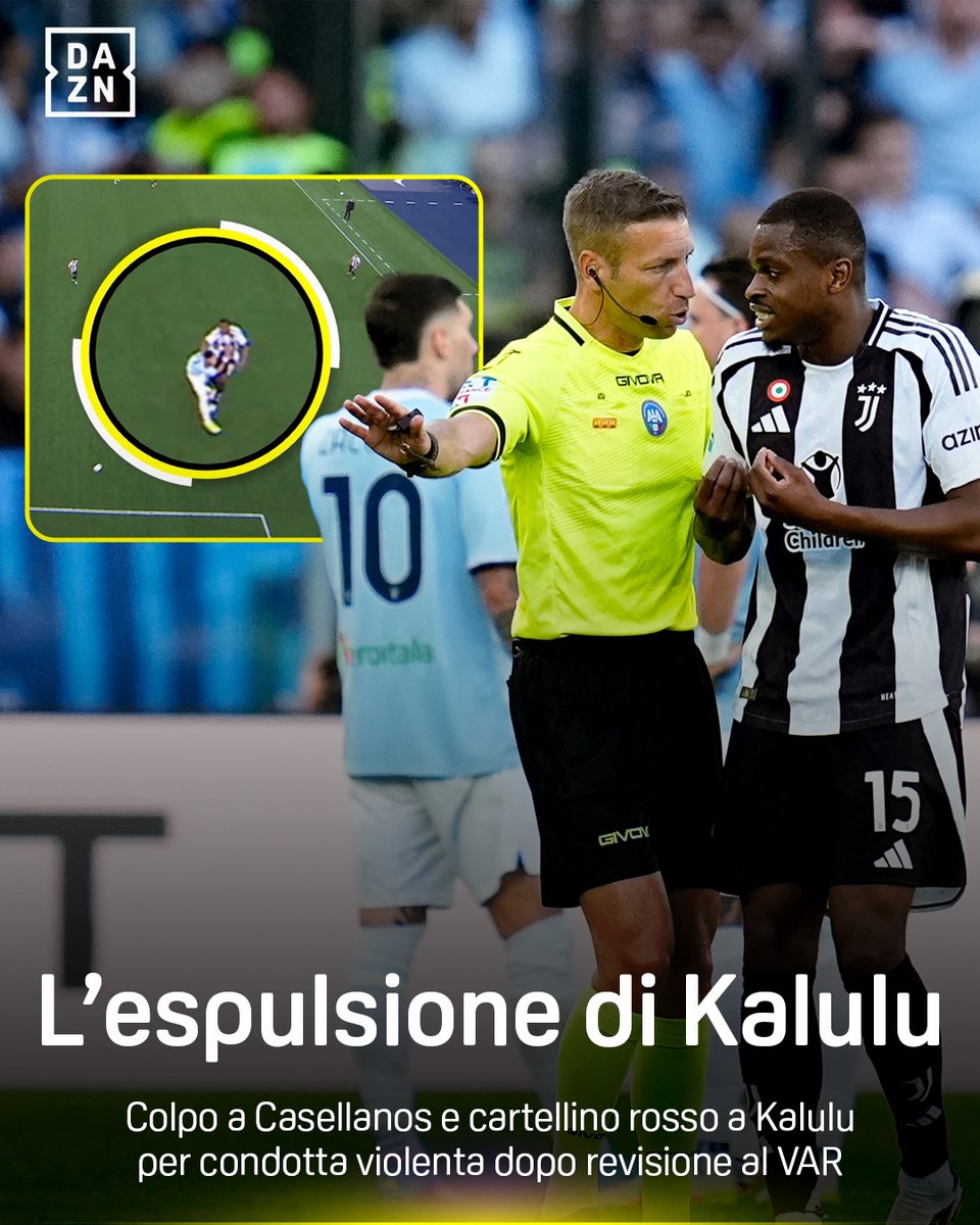 Scontro con Castellanos 💥 Cartellino rosso a Kalulu dopo revisione al VAR 🟥 #LazioJuve #SerieAEnilive #DAZN