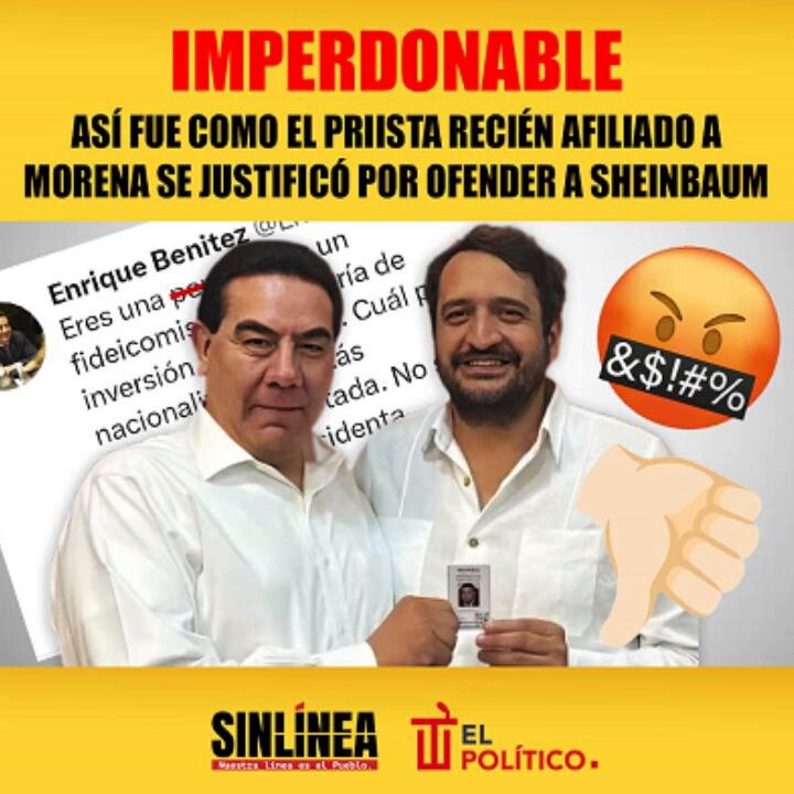 Hijo de la chin… 🤬 🔴 El priista #LuisEnriqueBenítez no solo ofendió a #Sheinbaum (Claudia Sheinbaum Pardo), al día siguiente justificó su "crítica" 🦖 | ¿Cómo ven al nuevo afiliado de #Morena? 👇🏻