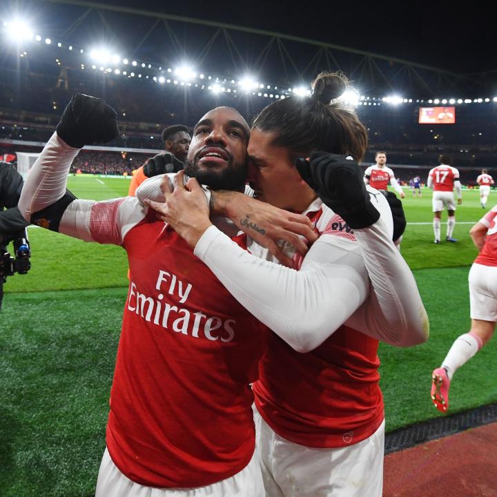 Alex Lacazette turning and scoring against Liverpool.