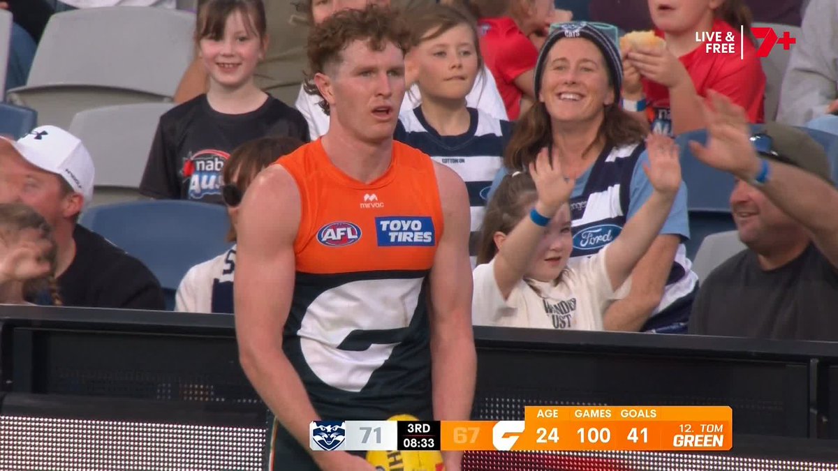 Oh WOW Tom Green!!! In Game 100! #AFLCatsGiants