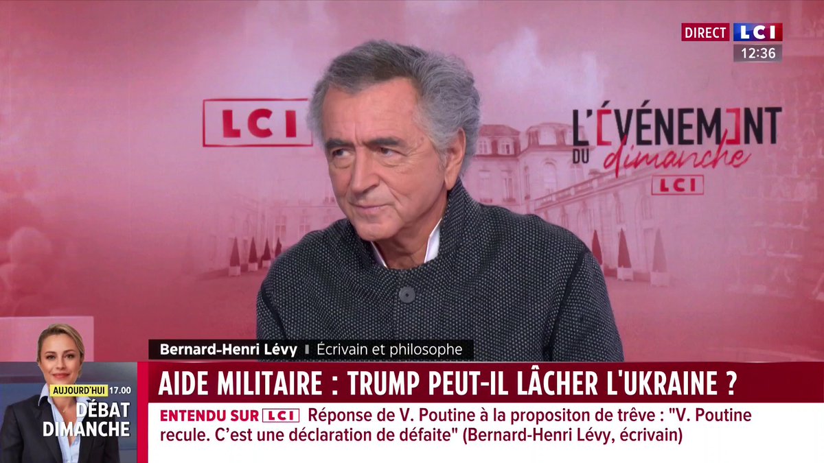 🔴 Bernard-Henri Lévy (Bernard-Henri Lévy), invité de LCI 🗣️ "Après la scène dans le bureau ovale, j'ai vu des combattants ukrainiens pleurer, de voir la manière dont leur président était traité. Ils étaient fiers du président Zelensky."