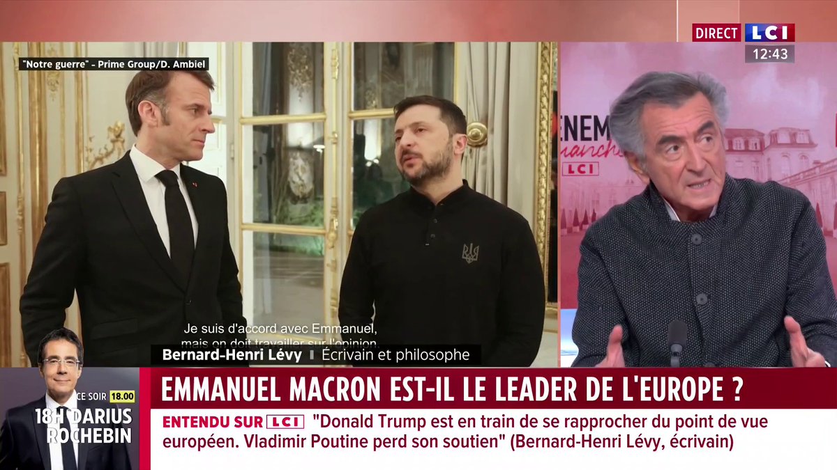 🔴 Bernard-Henri Lévy (Bernard-Henri Lévy), invité de LCI 🗣️ "Entre Macron et Zelensky c'est une relation qui va bien au-delà de l'alliance diplomatique et politique, c'est un moment de fraternité."