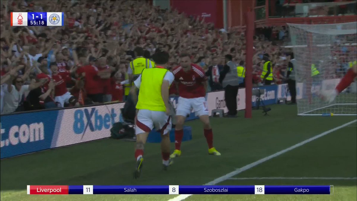 Forest have the lead! 💥 Chris Wood has his 20th Premier League goal this season and it's a HUGE one for Nottingham Forest in their quest for Champions League football!