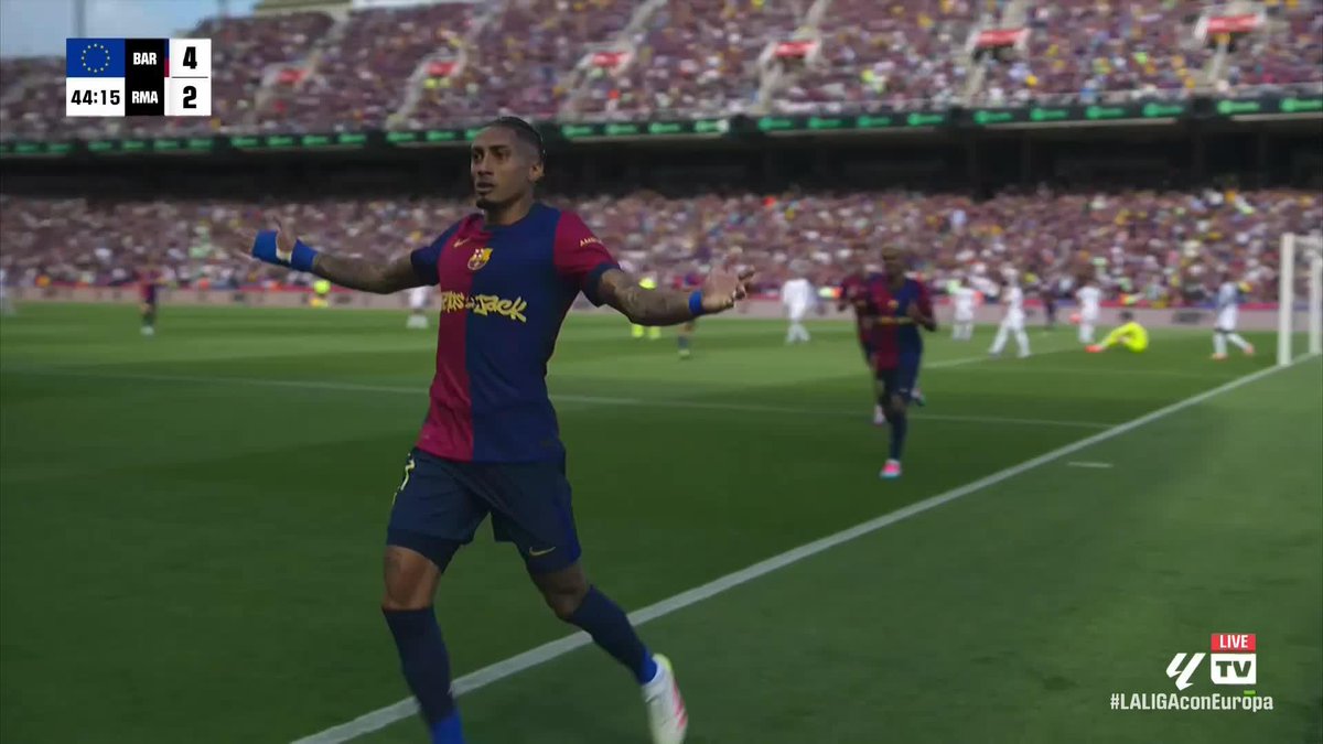 It's 4-2 and it's not even half time! 😱😱 Raphinha gets his second and extends Barcelona's lead in ElClásico 🔵🔴 𝑃𝑟𝑒𝑠𝑒𝑛𝑡𝑒𝑑 𝑏𝑦 SBK | 18+ | 𝑃𝑙𝑒𝑎𝑠𝑒 𝐺𝑎𝑚𝑏𝑙𝑒 𝑅𝑒𝑠𝑝𝑜𝑛𝑠𝑖𝑏𝑙𝑦