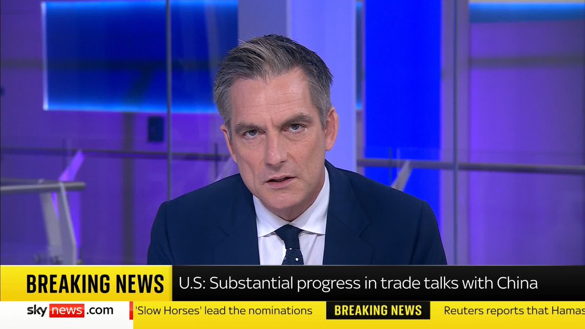BREAKING: There has been "substantial progress" in trade talks between the United States and China, says the US Treasury Secretary Scott Bessent 📺 Sky 501, Virgin 602, Freeview 233 and YouTube