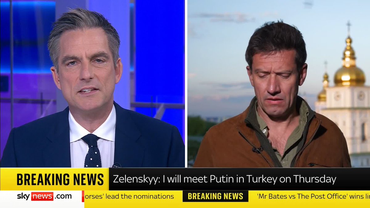 BREAKING: President Zelenskyy says he will meet Putin in Turkey on Thursday if a ceasefire is agreed after the Russian president proposed direct talks with Ukraine. Sky's Dominic Waghorn has the latest 📺 Sky 501, Virgin 602, Freeview 233 and YouTube