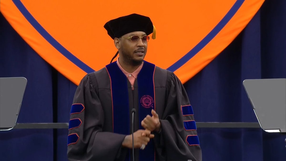 Carmelo Anthony speaking to the Class of 2025 at Syracuse "I realized I was more than an athlete. And so are you. More than just your major. More than your resume. More than others expect you to be."