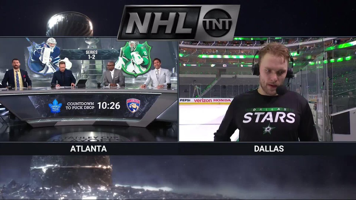 The NHLonTNT panel was able to catch the moose on the loose for a quick post game chat 🫎