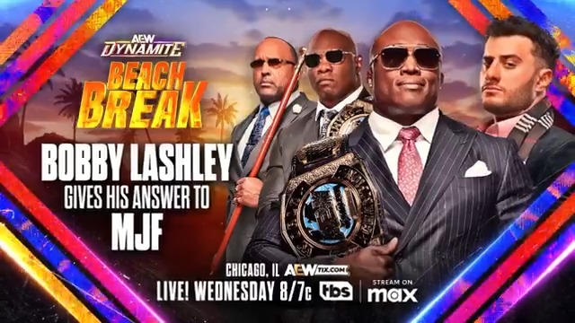 This Wednesday, May 14 #AEWDynamite Beach Break Chicago, IL LIVE, 8ET/7CT on TBS + MAX Has Maxwell Jacob Friedman™️ done enough to get the final thumbs up he needs from Bobby Lashley to be able to join The Hurt Syndicate? We’ll find out what the Almighty’s decision is, in Chicago THIS WEDNESDAY!