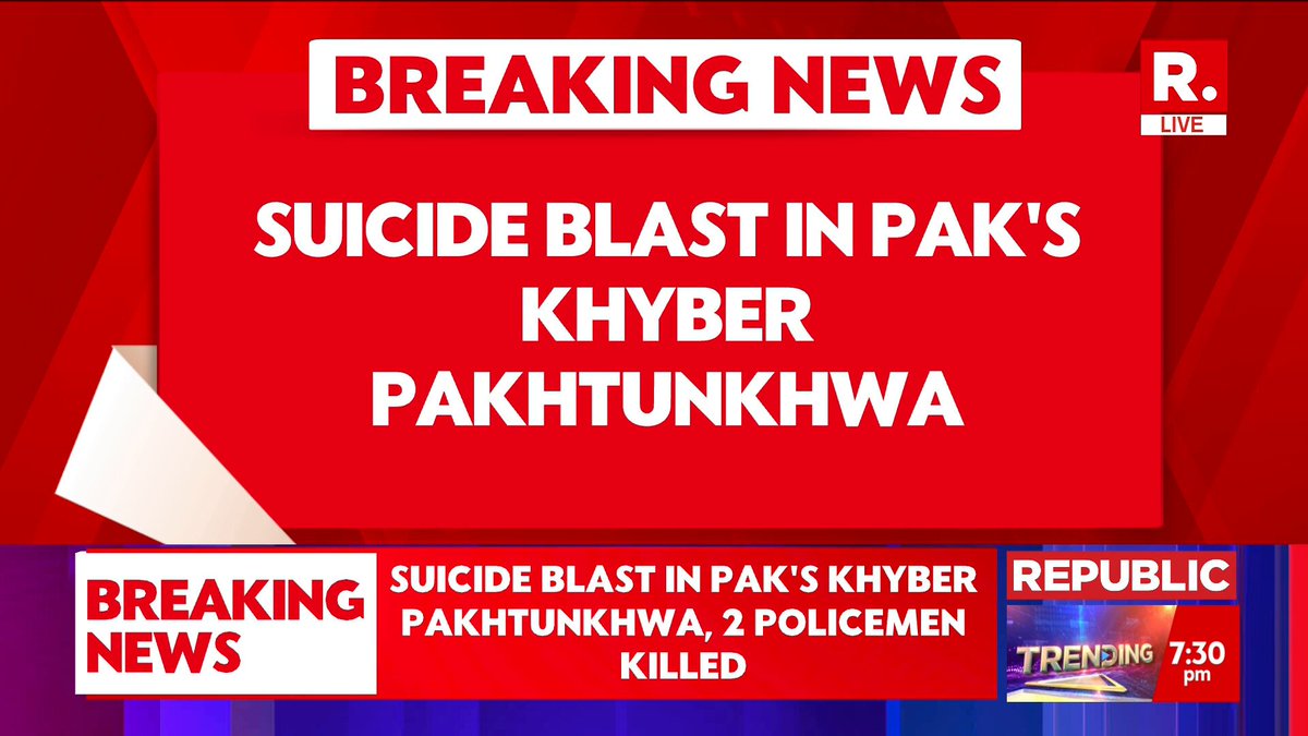 #BREAKING | Suicide blast in Pakistan’s Khyber Pakhtunkhwa: 2 policemen killed, 3 others injured Tune in to LIVE TV for all the fastest #BREAKING alerts -