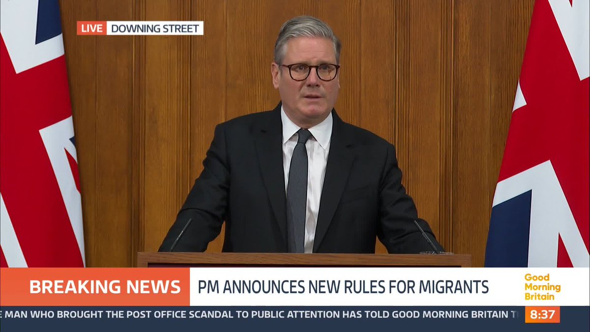 'This plan means migration will fall, that's a promise.' Sir Keir Starmer announces measures which he says will help control the number of immigrants coming into the country to live and work.